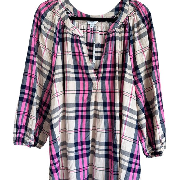NWT Crown & Ivy Plaid Peasant Top - Picture 1 of 4